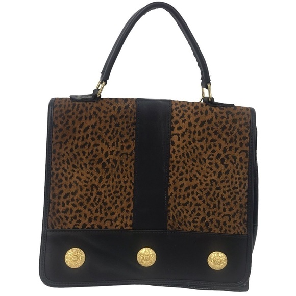 GENUINE LEATHER CHEETAH PRINT CONVERTIBLE CROSSBODY HANDBAG BAG SNAP CLOSURE - Picture 16 of 16
